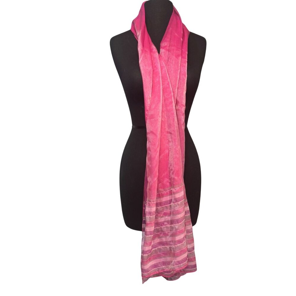 Sheer Chiffon Pink Striped Womens Scarf Shiny Lightweight  Bead Embellishment